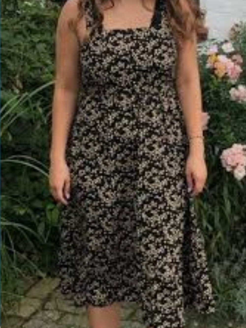 Ten Sixty Sherman Black and Cream Floral Midi Dress